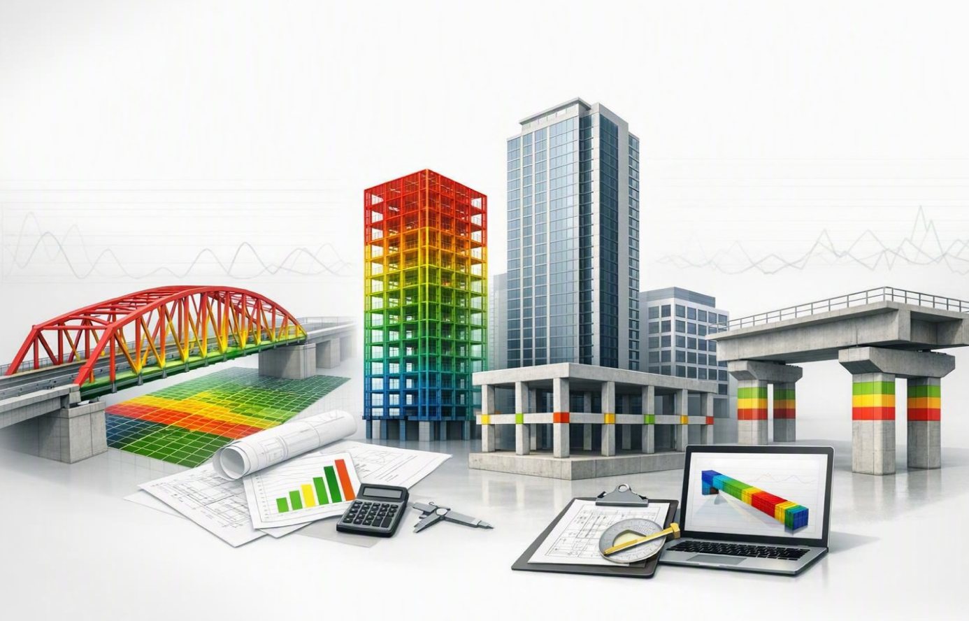 Structural analysis models of bridges and buildings