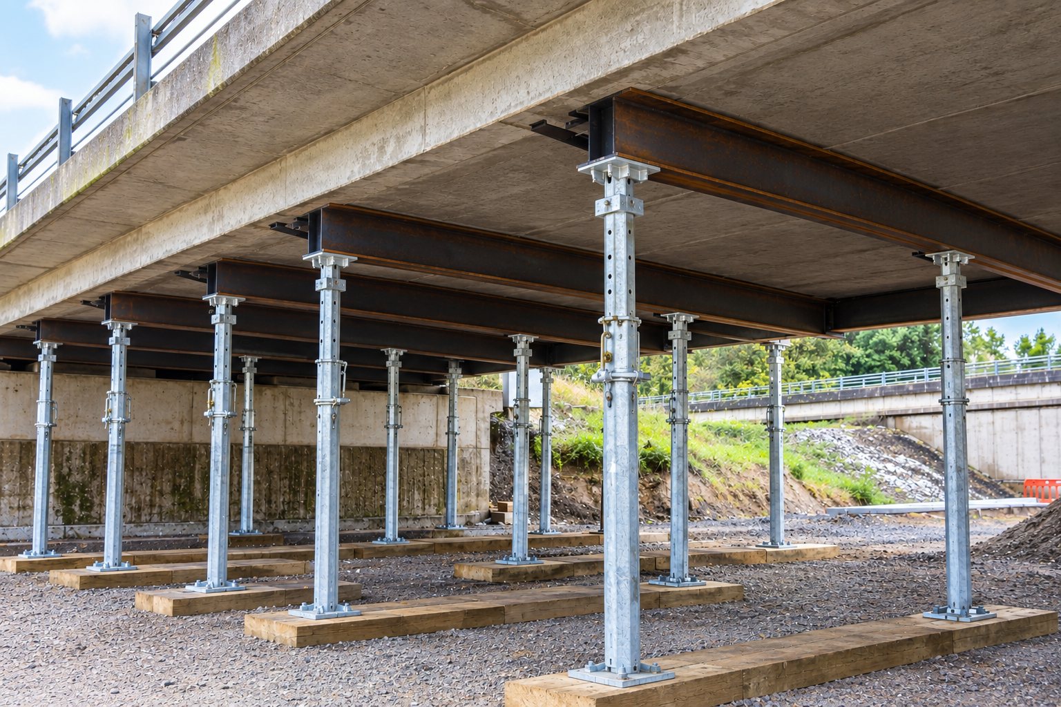 Temporary propping beneath a bridge deck